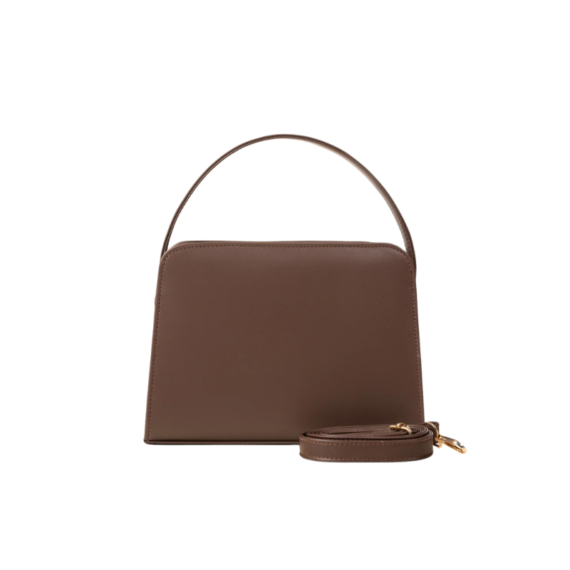 Brown Structured Shoulder Handbag with Faux Leather Finish