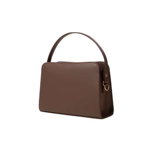 Brown Structured Shoulder Handbag with Faux Leather Finish