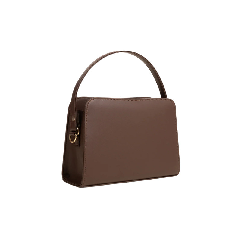 Brown Structured Shoulder Handbag with Faux Leather Finish