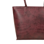 Burgundy Croc Texture Tote Bag with Zipper Closure