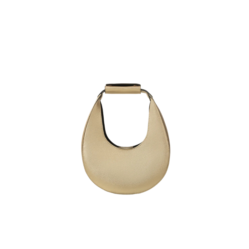 Metallic Gold Crescent Handbag with Magnetic Button Closure