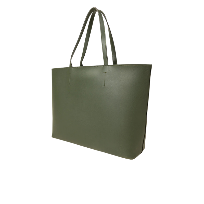 Olive Green Minimalist Tote Bag with Zipper Closure