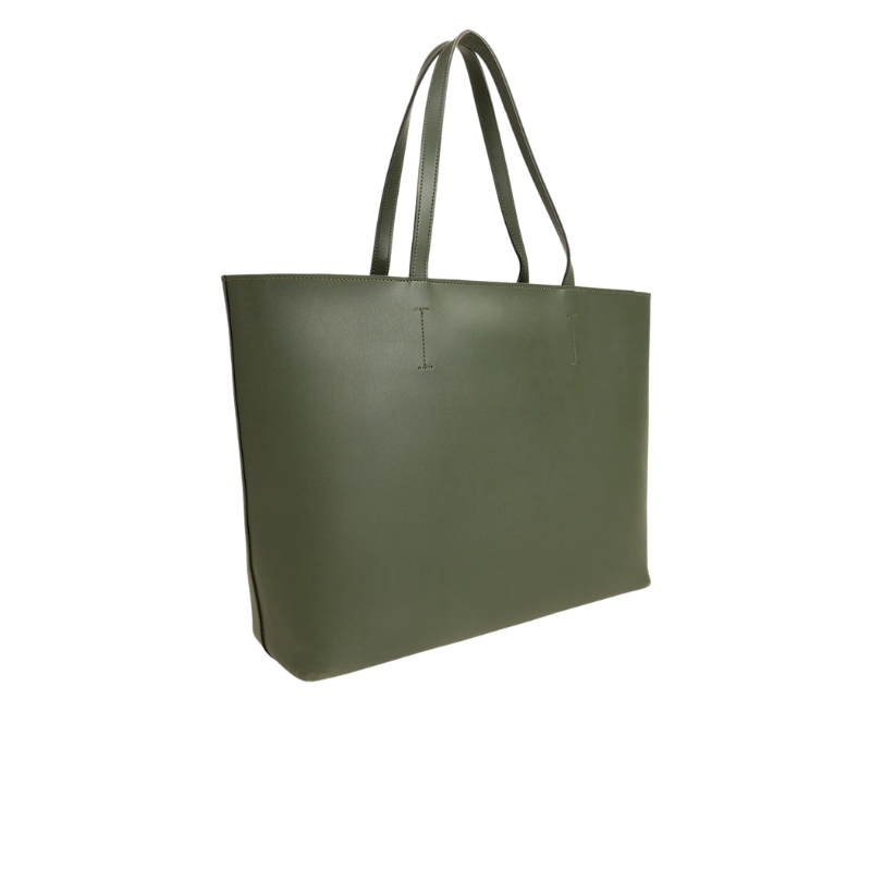 Olive Green Minimalist Tote Bag with Zipper Closure