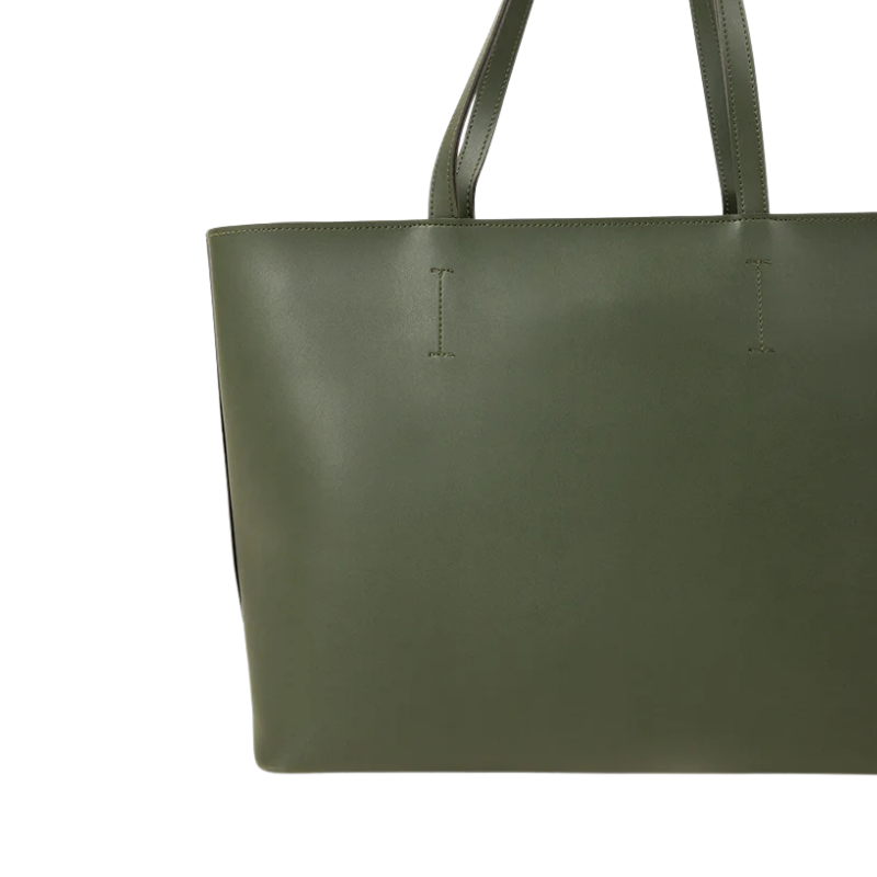 Olive Green Minimalist Tote Bag with Zipper Closure