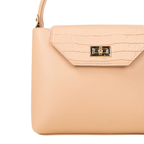 Peach Croc Texture Handbag with Turn Lock Closure