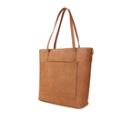 Tan Textured Tote Bag with Zipper Closure and Pockets